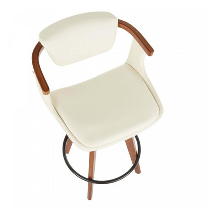 LumiSource Oracle Tabouret en Similicuir de Hauteur Comptoir Moderne du Milieu du 20e Siècle – Noyer/Crème
