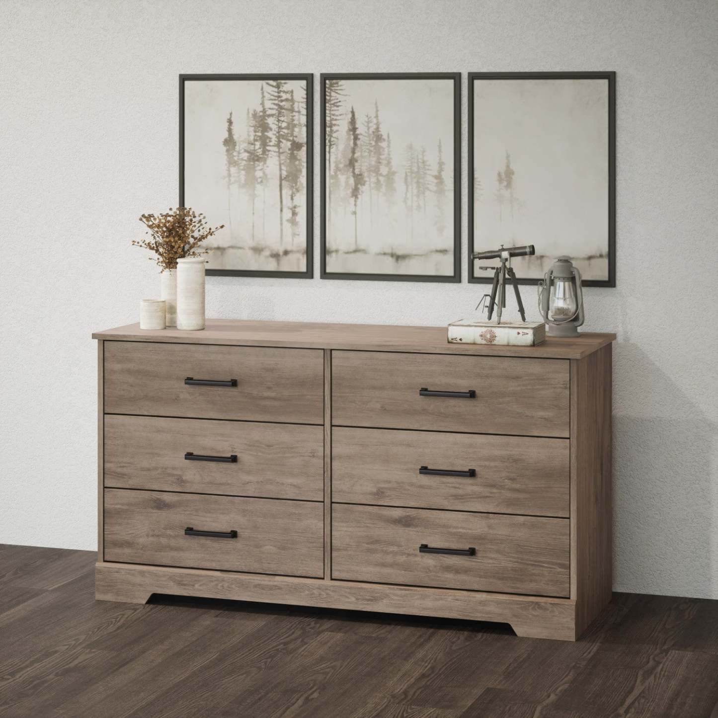 Prepac Rustic Ridge Farmhouse 6-Drawer Dresser - Brown|Commode champêtre Rustic Ridge de Prepac à 6 tiroirs - brune