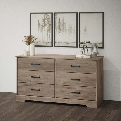 Prepac Rustic Ridge Farmhouse 6-Drawer Dresser - Brown|Commode champêtre Rustic Ridge de Prepac à 6 tiroirs - brune