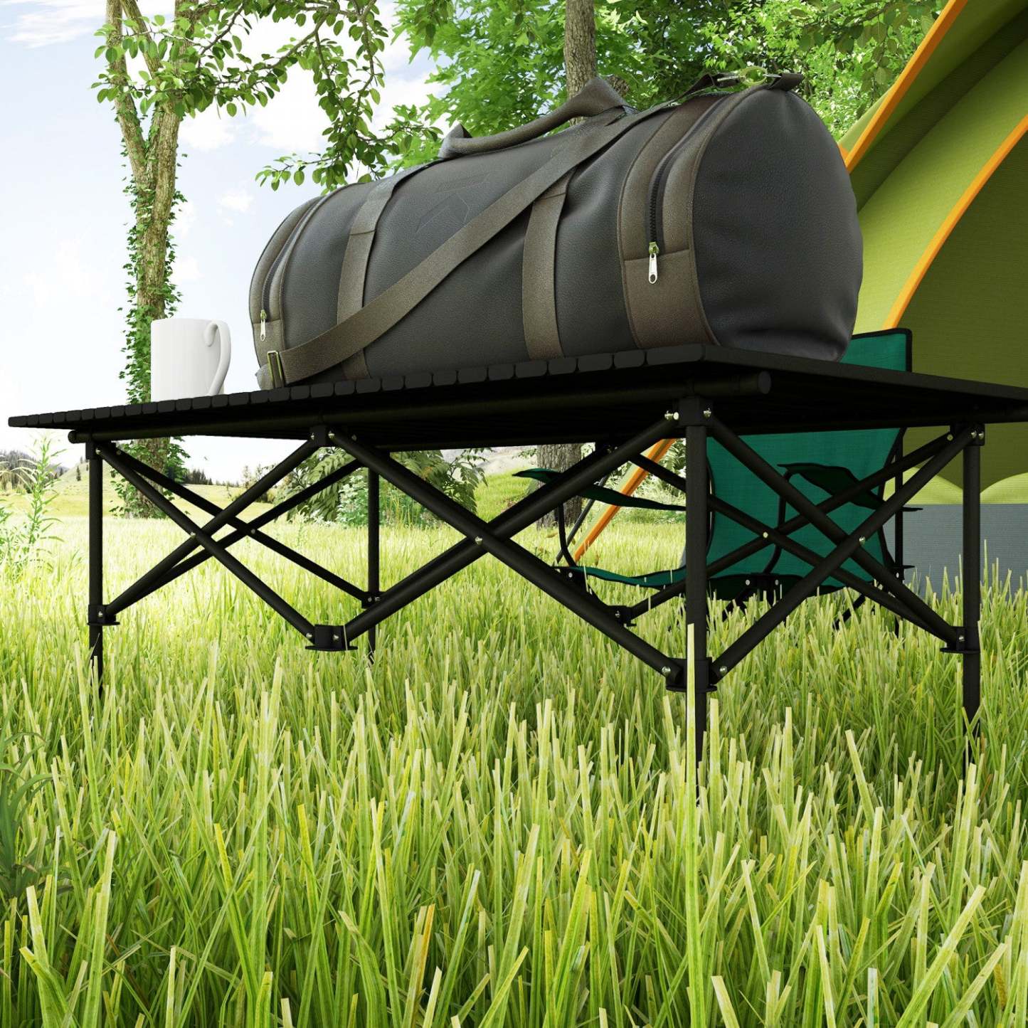Outsunny Table De Camping Avec Plateau Enroulable Et Sac De Transport, Noir