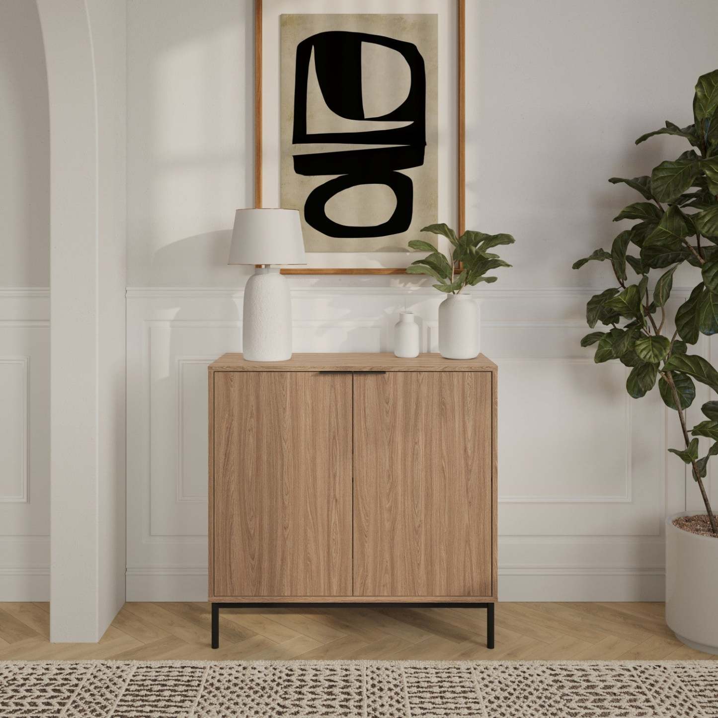 Nordika Armoire de rangement mince à 2 portes - Noyer clair | Armoire de rangement mince Nordika à 2 portes - noyer clair