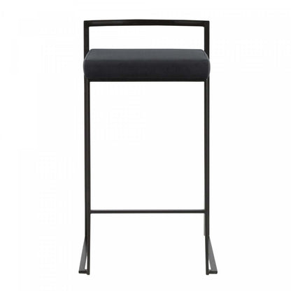 LumiSource Fuji Black Velvet Contemporary Stackable Counter-Height Stool - Set of 2|Tabouret superposable contemporain Fuji de hauteur comptoir en velours noir - ensemble de 2