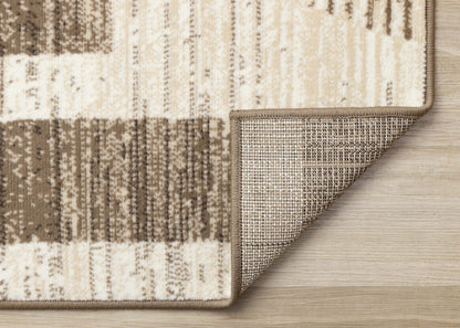 Forte Brown Beige Cream Abstract Geometric Design Area Rug - 5'3 x 7'5|Tapis Forte brun, beige et crème à motif géométrique abstrait - 5 pi 3 po x 7 pi 5 po