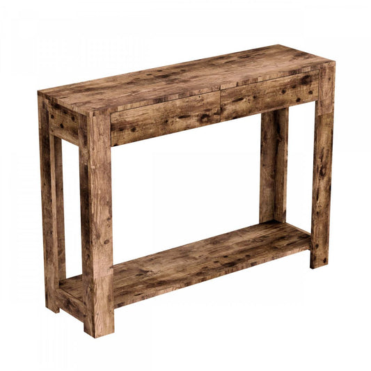 Console de 40 po avec 2 tiroirs et tablette - bois recyclé brun