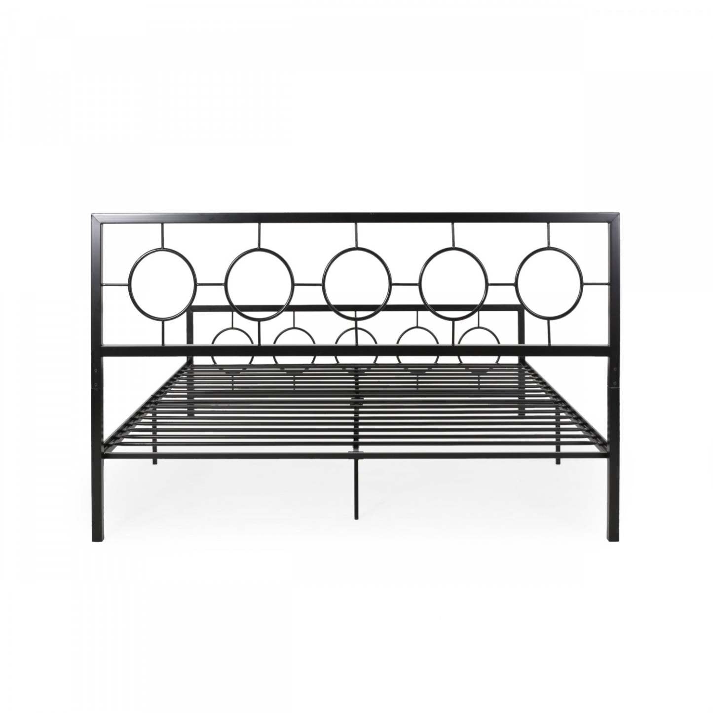 Cadre de lit Robert en métal avec tête et pied de lit au design circulaire, taille King, noir | Robert Cadre de lit en métal avec tête et pied de lit au design circulaire, taille King, noir