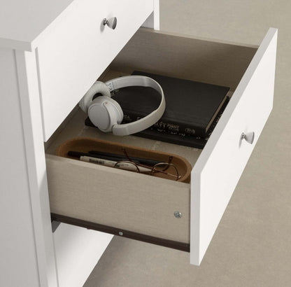 Table de nuit Vito avec station de recharge et tiroirs - Blanc pur | Vito Table De Nuit Avec Station De Chargement - Blanc Solide