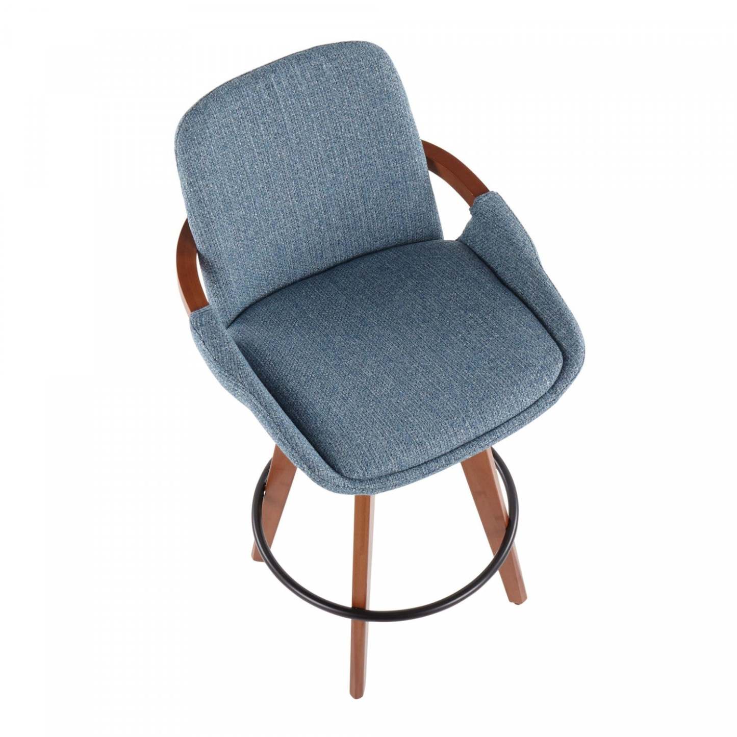LumiSource Cosmo Fabric Mid-Century Counter-Height Stool - Walnut/Blue|Tabouret de style du milieu du 20e siècle Cosmo de hauteur comptoir en tissu - noyer et bleu