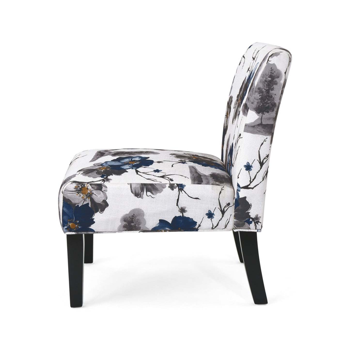 Chaise d'appoint Oliver en tissu d'apparence lin avec pattes en bois d'hévéa - Bleu, Multicolore | Fauteuil D'appoint Oliver En Tissu aspect lin Avec Pieds En Bois Caoutchouc - Bleu Et Multicolore