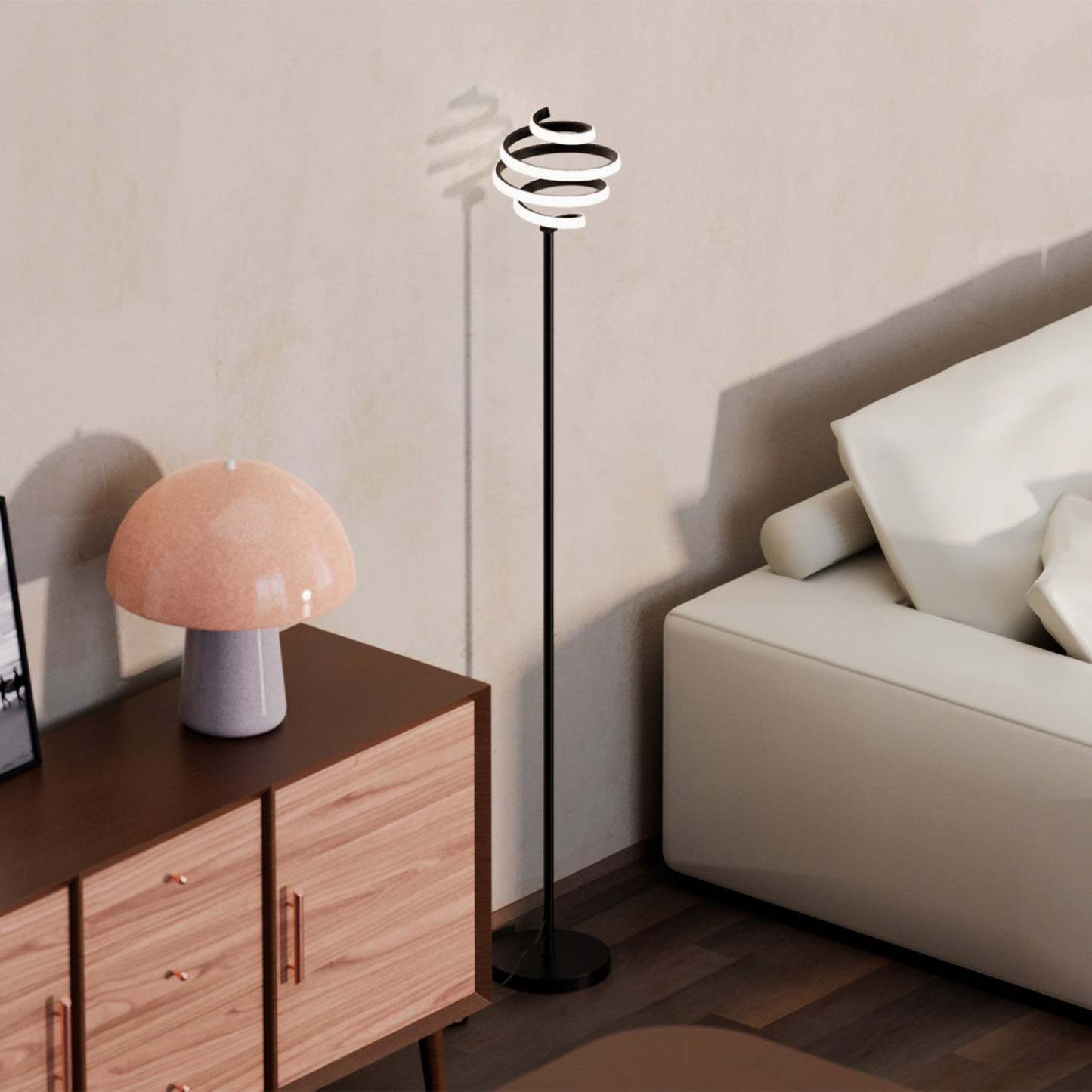 59 Matte Black Spiral LED Lampadaire |Lampe à pied en spirale à DEL de 59 po noir mat