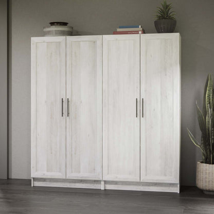 Armoire de rangement Elite Accent avec portes à panneaux et 3 tablettes - Blanc rustique |Armoire d'appoint de rangement Elite avec portes à panneaux et 3 tablettes - blanc rustique