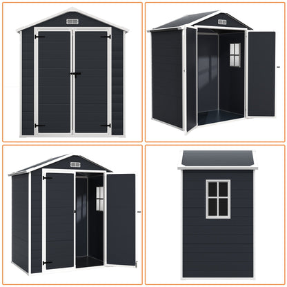 Abri de jardin en résine plastique tout temps avec plancher, dimensions : 1,83 m x 1,22 m / 1,83 m x 2,44 m / 2,44 m x 1,83 m / 2,44 m x 3,05 m.