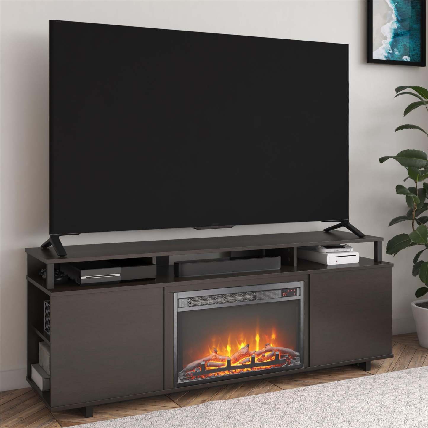 Ameriwood Home Mason Electric Fireplace TV Stand for TVs up to 65 - Espresso|Meuble pour téléviseur Mason d'Ameriwood Home avec foyer électrique pour téléviseurs jusqu'à 65 po - espresso