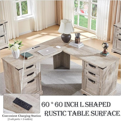 Bureau d'angle en bois style ferme, 60 pouces, pour ordinateur