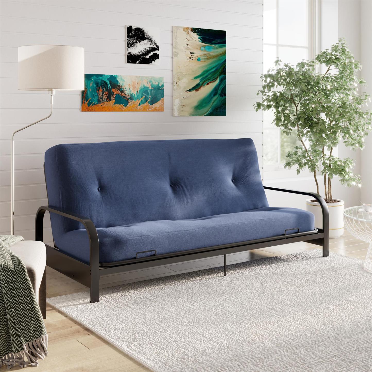 Matelas de futon Jayce de DHP à rembourrage en polyester 6 po pour lit double - bleu