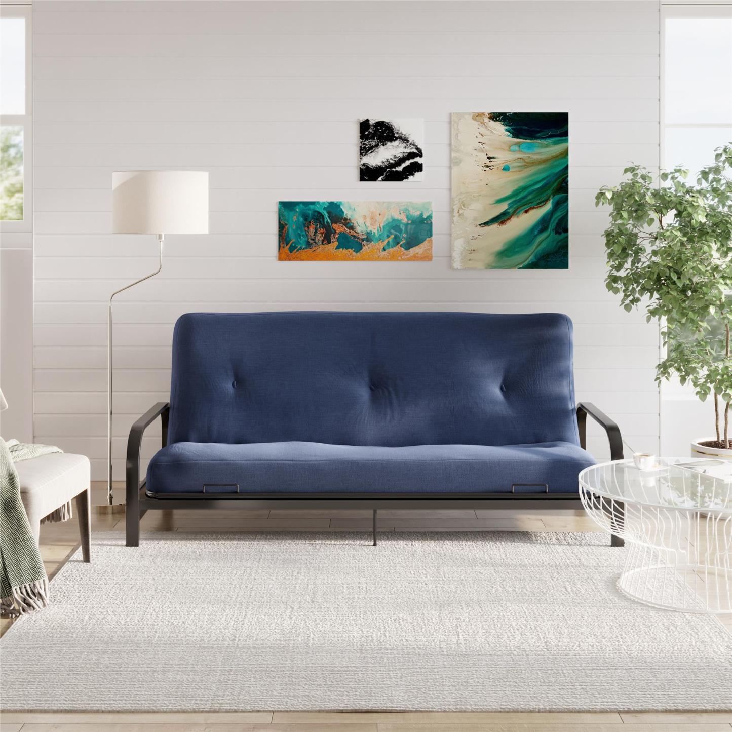 Matelas de futon Jayce de DHP à rembourrage en polyester 6 po pour lit double - bleu