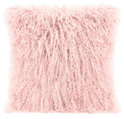 Oreiller décoratif en peau de mouton de Mongolie - Rose|Coussin décoratif Mogolian en peau de mouton de Mongolie - rosé|636570DP