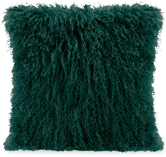 Oreiller d’accent en peau de mouton mongol - Vert | Coussin décoratif Mogolian en peau de mouton de Mongolie - vert | 6365GRDP