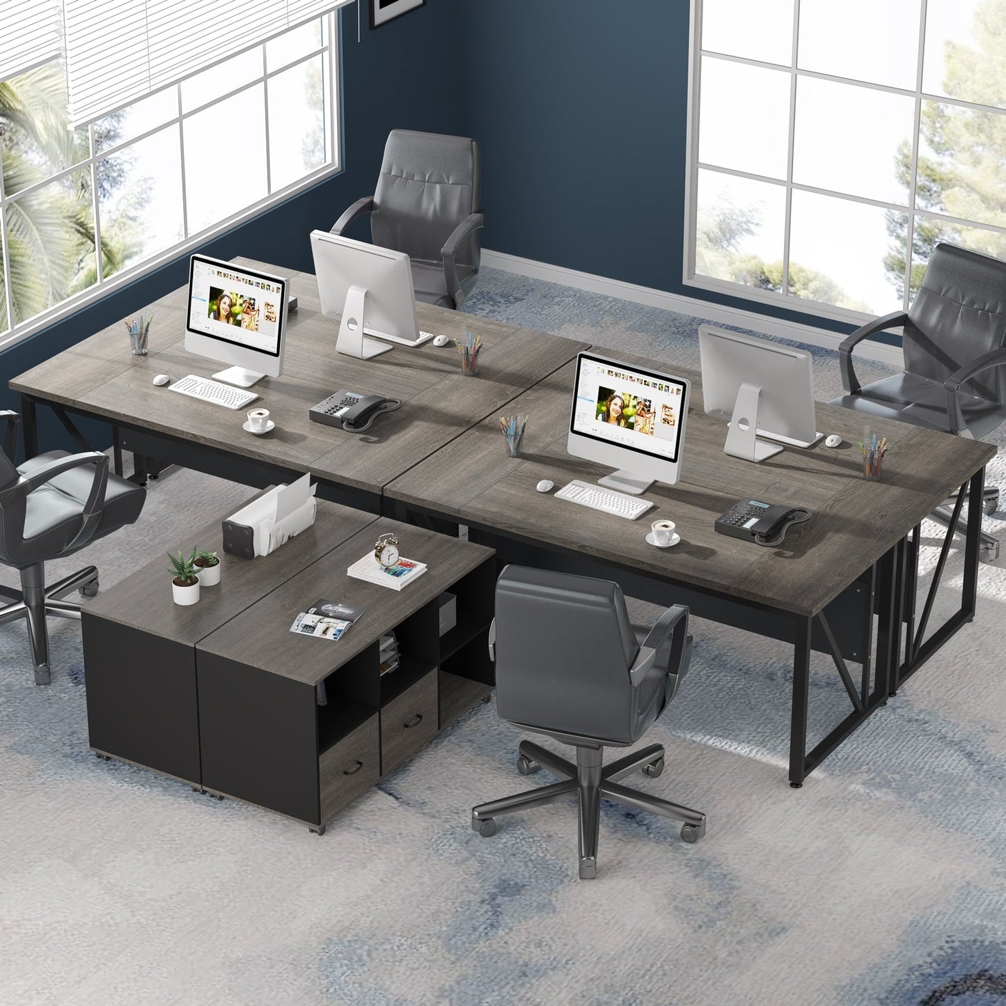Bureau d'ordinateur en forme de L de 63 pouces avec caisson latéral de 47 pouces, ensemble de bureau de direction pour bureau à domicile