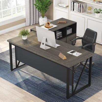 Bureau d'ordinateur en forme de L de 63 pouces avec caisson latéral de 47 pouces, ensemble de bureau de direction pour bureau à domicile