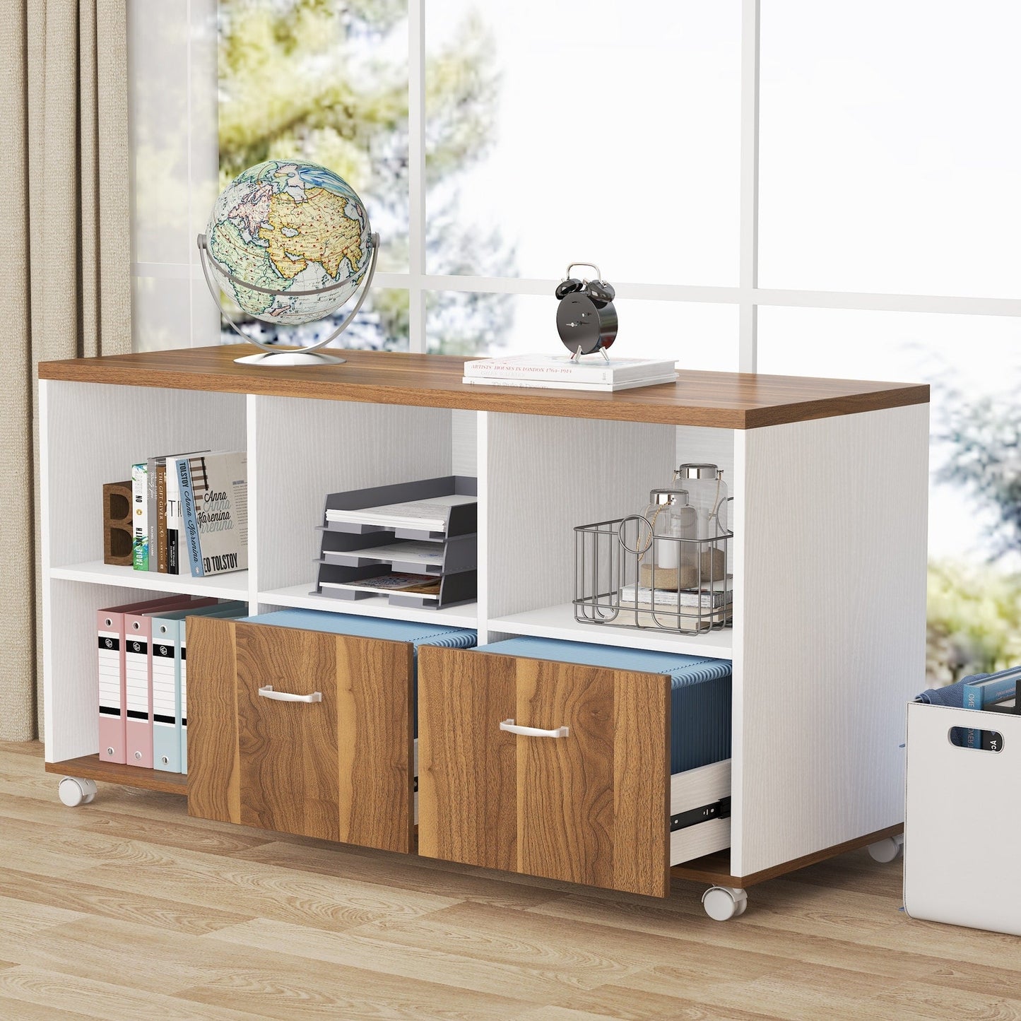 Bureau d'ordinateur en forme de L de 63 pouces avec caisson latéral de 47 pouces, ensemble de bureau de direction pour bureau à domicile