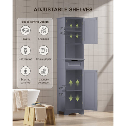 Armoire à linge étroite de salle de bain de 170 cm de haut, 5 niveaux, en bois massif, meuble de rangement autoportant