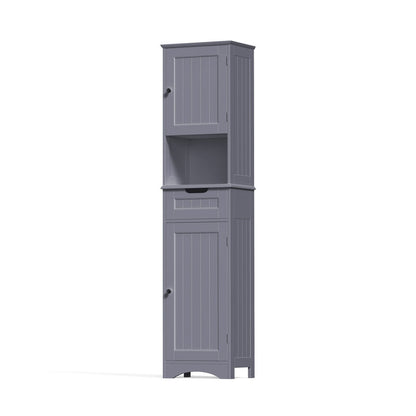 Armoire à linge étroite de salle de bain de 170 cm de haut, 5 niveaux, en bois massif, meuble de rangement autoportant