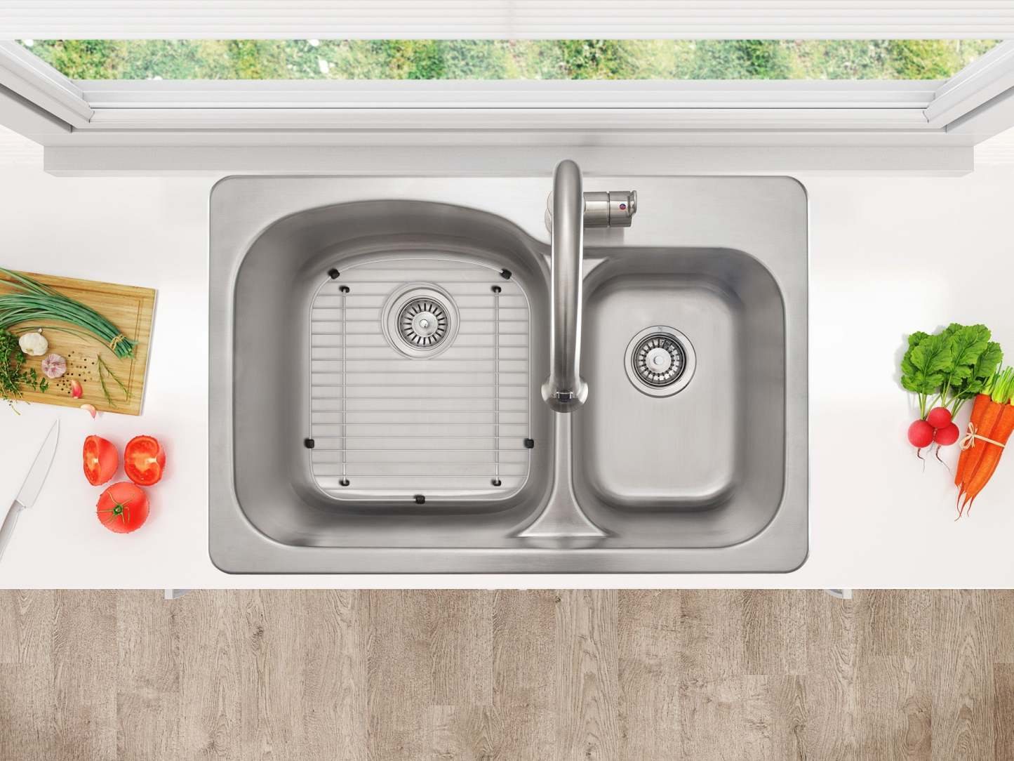 Ancona Tusca Series 33 60/40 Dual Mount Kitchen Sink - AN-3342|Évier de cuisine sous plan ou en surface (60/40) Ancona de série Tusca de 33 po - AN-3342|D77G8DE9