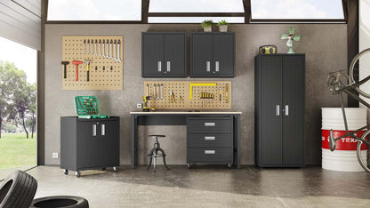Manhattan Comfort Fortress Textured Metal 31.5 Garage Mobile Cabinet with 2 Adjustable Shelves - Charcoal Grey|Armoire mobile Fortress de Manhattan Comfort de 31,5 po en métal texturé avec 2 tablettes réglables pour le garage - gris anthracite