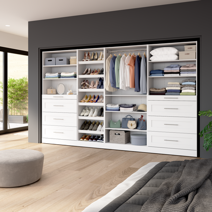 Système de pièce-penderie modulaire Florence de Bestar de 132 po avec tiroirs et tablettes pour chaussures de style Shaker - blanc