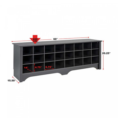 Twenty-Four Pair Shoe Storage Cubby Bench - Black|Banc à compartiments de rangement pour 24 paires de chaussures - noir