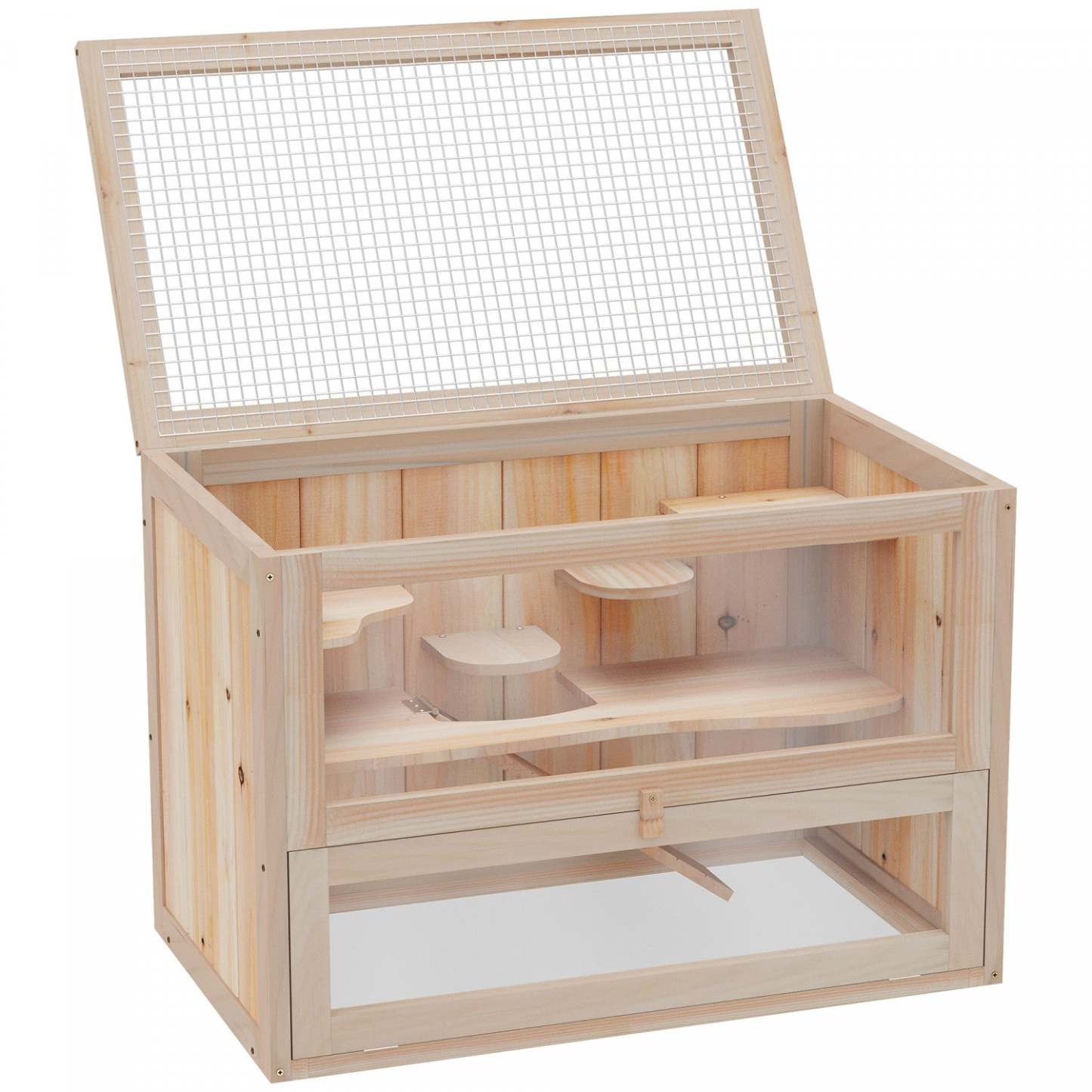Pawhut Cage En Bois Pour Hamster Cochon D'inde Chinchilla Maison Pour Animaux 2 Niveaux Habitat Pour Petits Animaux W/ Op