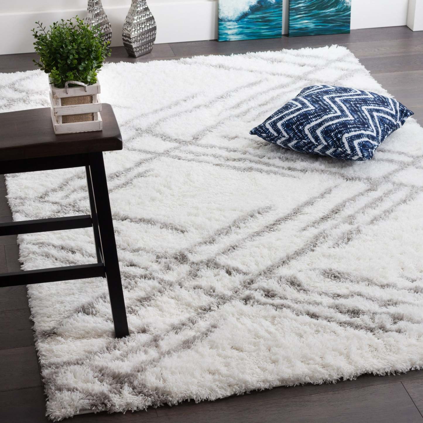 Ker White Lines 8x11 Area Rug|Carpette Ker blanche à rayures 8 x 11|D80GQH17