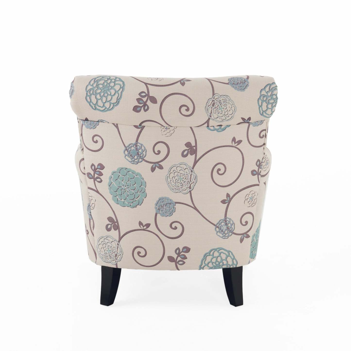 Chaise d'appoint en tissu d'apparence lin Catherine avec pattes en bois - Blanc et bleu | Fauteuil D'appoint Catherine En Tissu aspect lin Avec Pieds En Bois - Blanc Et Bleu