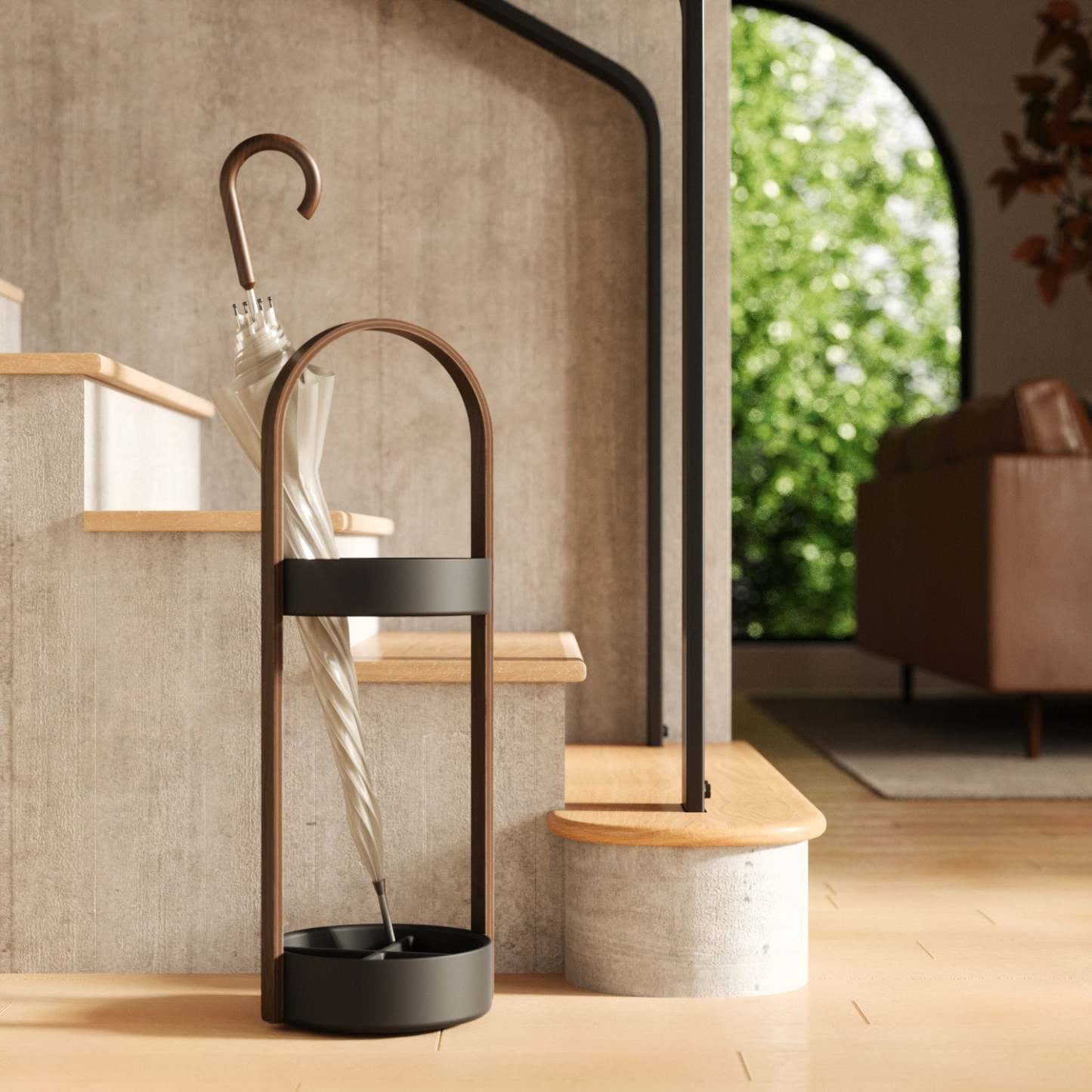 Umbra Modern Steel Bellwood Umbrella Stand - Black and Walnut|Support à parapluie moderne Bellwood de Umbra en acier - noir et noyer