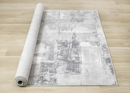 Carpette grise à motif abstrait lavable à la machine - 7 pi 10 po x 10 pi 6 po