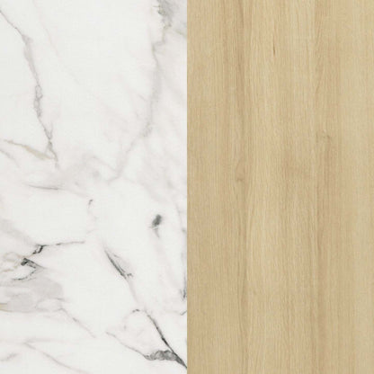 Myro Ilot De Cuisine Avec Porte Et Tiroirs - Faux Marbre Blanc Et Chêne Blond