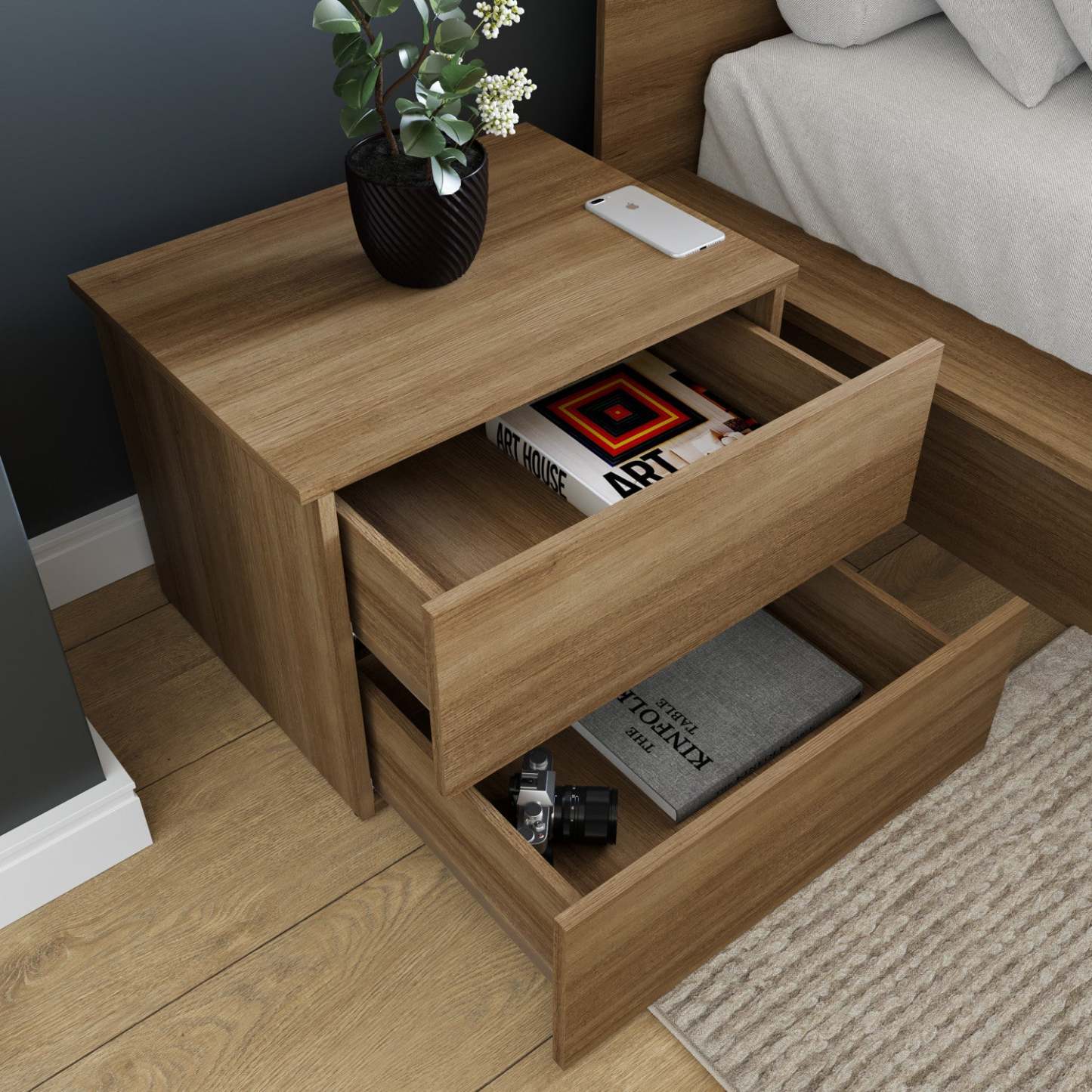 Nordika James Nightstand With 2-Drawers - Brown Oak|Table de nuit James Nordika à 2 tiroirs - chêne brun