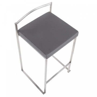 LumiSource Fuji Grey Faux Leather Contemporary Stackable Counter-Height Stool - Set of 2|Tabouret superposable contemporain Fuji de hauteur comptoir en similicuir gris - ensemble de 2