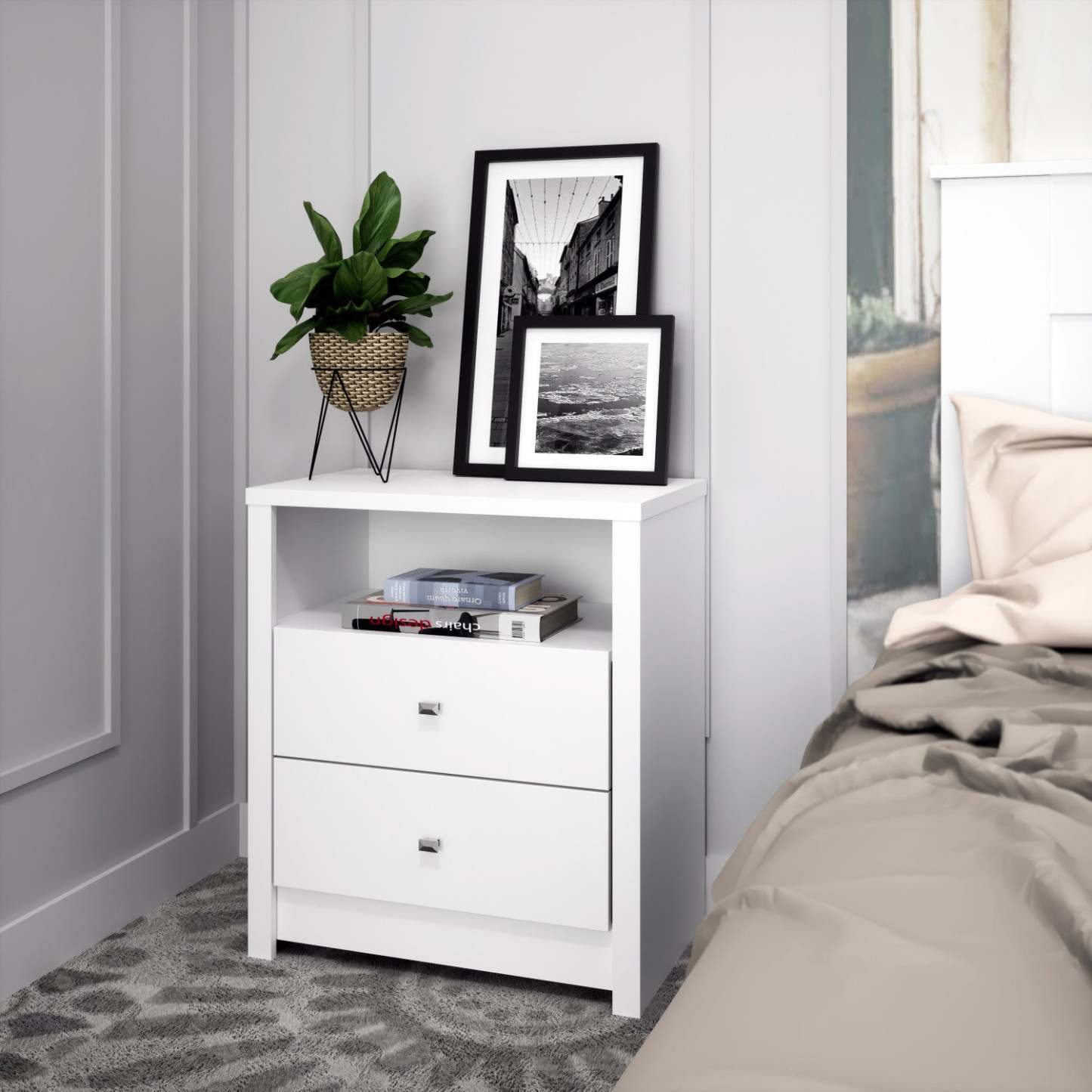 Calla Tall 2-Drawer Nightstand - Blanc|Table de nuit haute Calla à 2 tiroirs - blanche