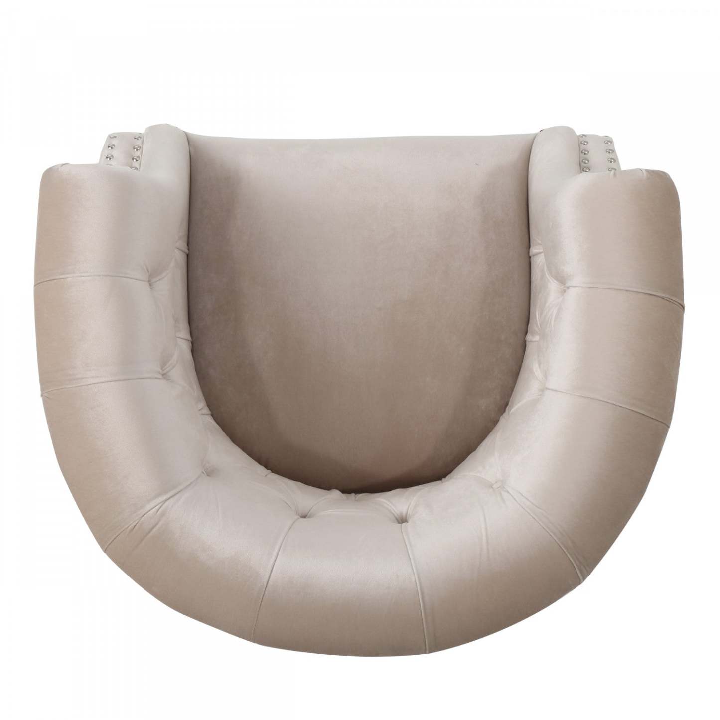 Chaise en tissu velours Akira avec capitonnage à boutons et garniture cloutée - Champagne | Fauteuil Akira En Tissu Velours Avec Capitonnage À Boutons Et Bordure Clouée - Couleur Champagne