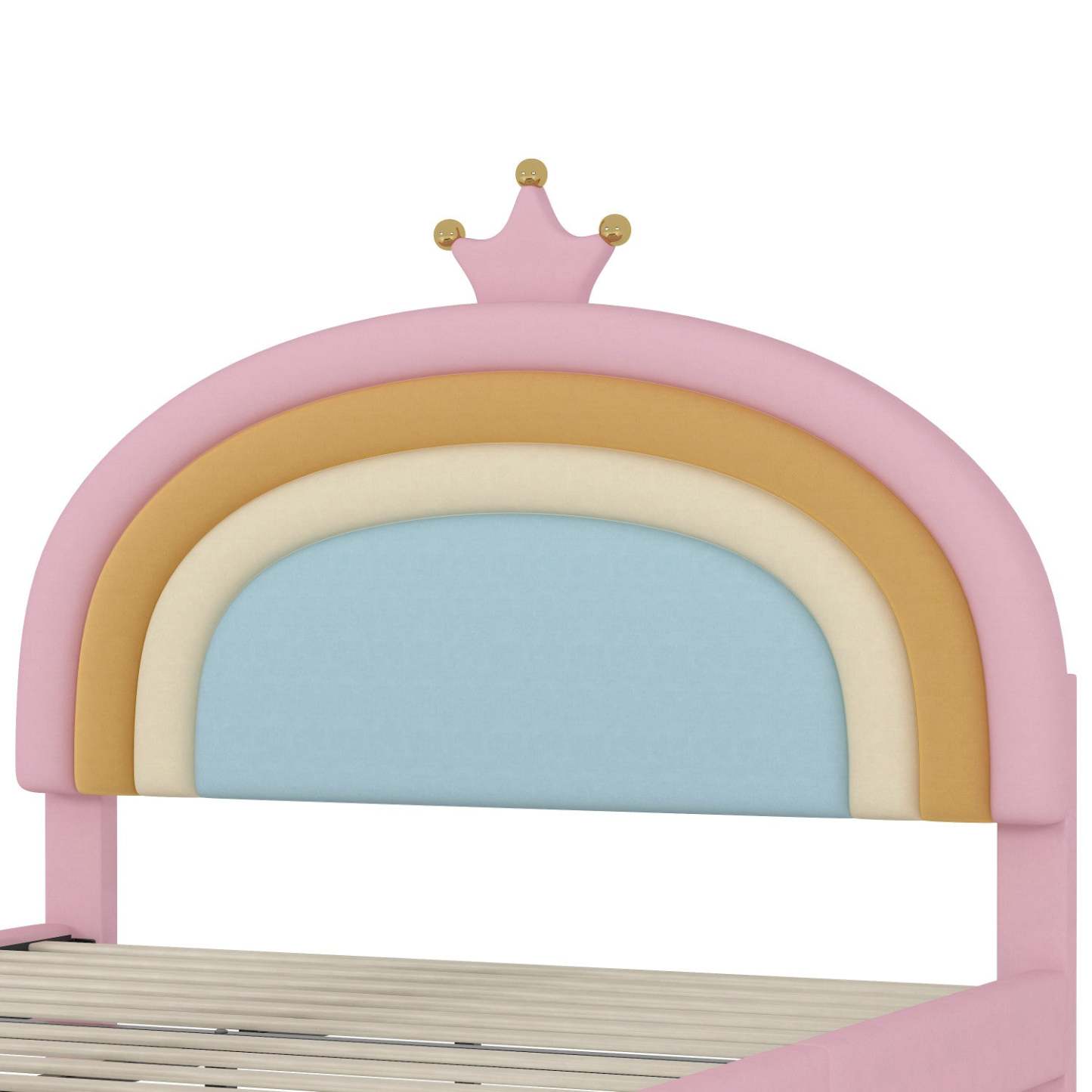 Maggie Upholstered Rainbow Princess Bed With Storage Drawer And Velvet Platform Frame,full Size,pink Full Bed | Lit Princesse Arc-en-ciel Maggie Tapisse Avec Tiroir De Rangement Et Cadre Plateforme En Velours, Taille Full, Rose