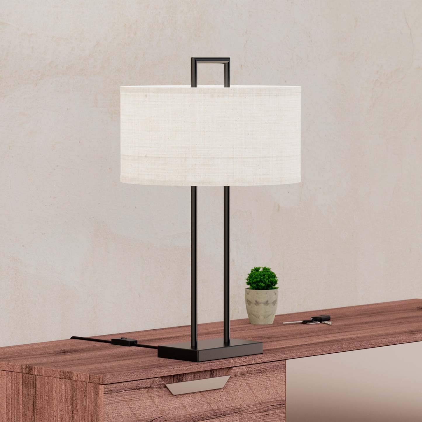 25 Lampe de table moderne noire avec abat-jour texturé | Lampe de table moderne noire de 25 po avec abat-jour texturé
