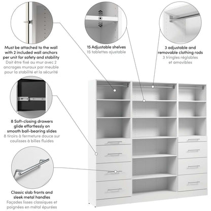 Bestar Florence 85 Système de garde-robe et pièce-penderie modulaire avec rangement - blanc