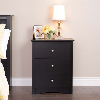 Jade 3-Drawer Tall Nightstand - Black|Table de nuit haute Jade à 3 tiroirs - noire