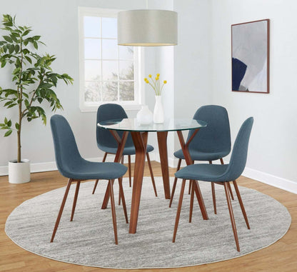 LumiSource Folia Glass Mid-Century Modern Round Dinette Dining Table - Walnut|Table ronde moderne du milieu du 20e siècle Folia en verre pour le coin-repas ou la salle à manger - noyer