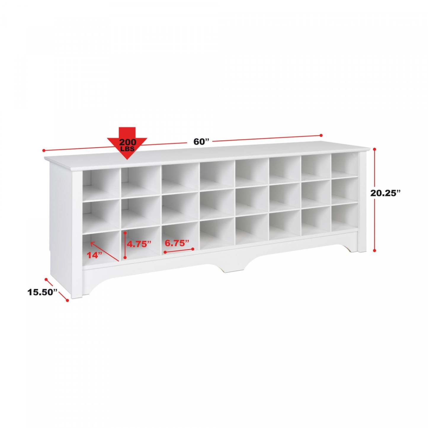 Twenty-Four Pair Shoe Storage Cubby Bench - White|Banc à compartiments de rangement pour 24 paires de chaussures - blanc