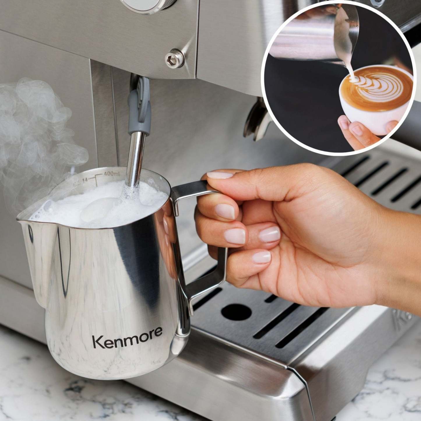 Kenmore Espresso Machine Stainless Steel Manual Tamp Coffee Maker - KKCMEMT|Machine à espresso Kenmore avec presse-mouture manuelle, acier inoxydable - KKCMEMT