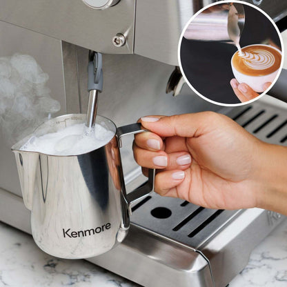 Kenmore Espresso Machine Stainless Steel Manual Tamp Coffee Maker - KKCMEMT|Machine à espresso Kenmore avec presse-mouture manuelle, acier inoxydable - KKCMEMT