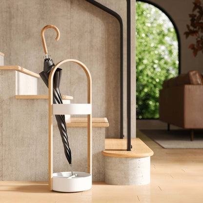 Umbra Modern Steel Bellwood Umbrella Stand - White and Natural|Support à parapluie moderne Bellwood de Umbra en acier - blanc et naturel