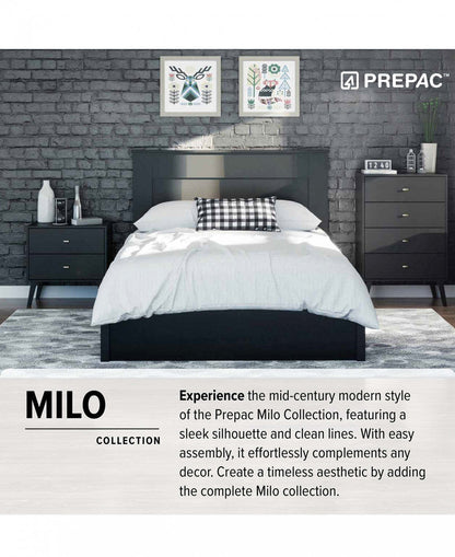 Bibliothèque moderne Milo Mid-Century avec 6 étagères, 2 portes et boutons au fini laiton brossé - Noir|Bibliothèque moderne du milieu du 20e siècle Milo avec 6 tablettes, 2 portes et poignées au fini laiton brossé - noire